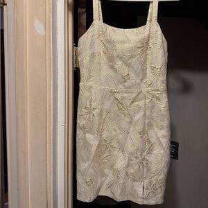 Shine for Us Cream Metallic Tropical Jacquard Mini Dress